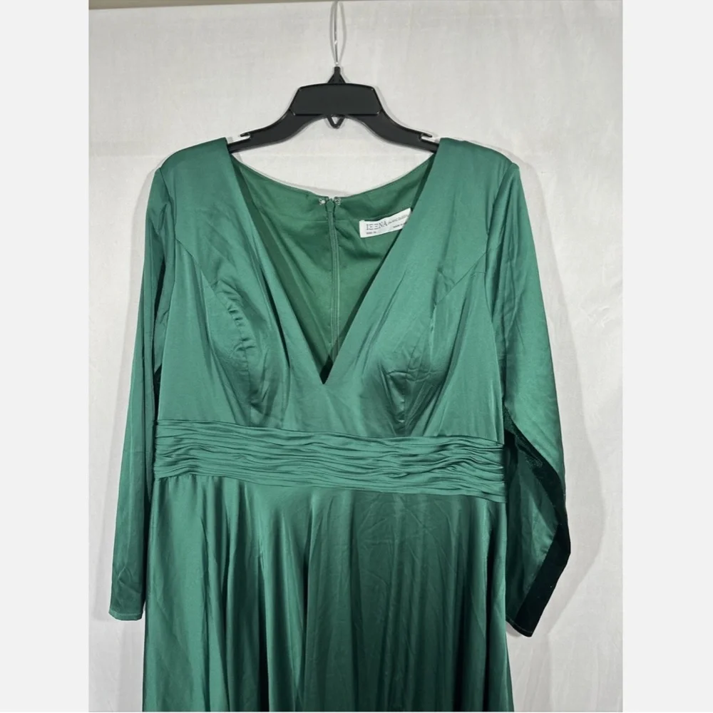 NEW IEENA Mac Duggal [ 16‎ ] Long Sleeve V-Neck A-Line Gown Emerald Green - Picture 8 of 16
